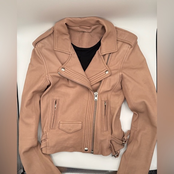 IRO (intermix) Women's Hana Leather Moto Jacket -blush pink- size 38 - Picture 5 of 8